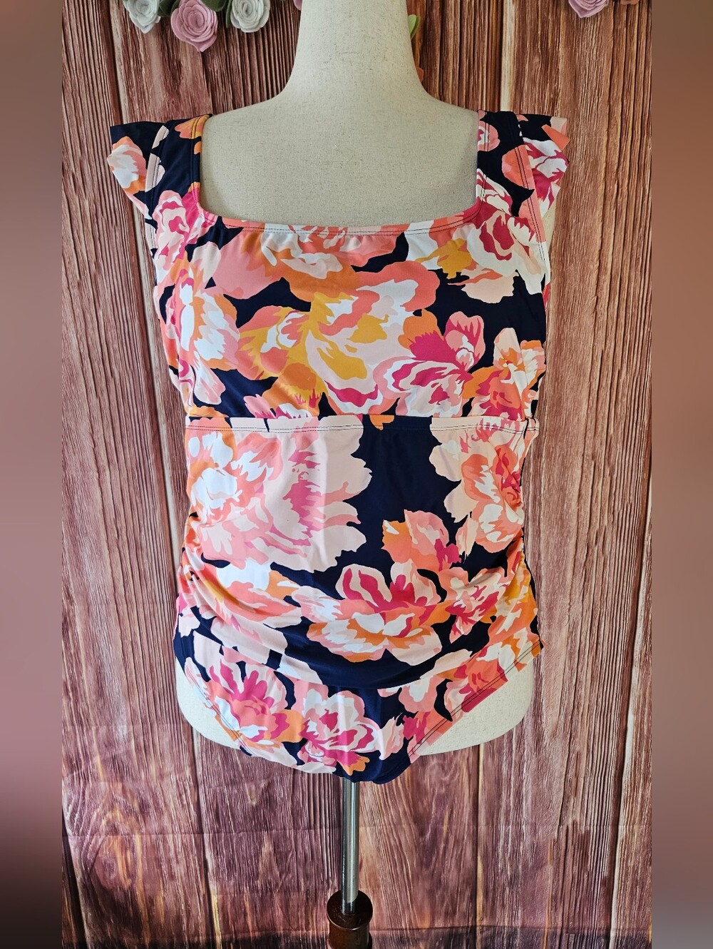 New Kona Sol Floral Ruffle Strap Swimsuit Plus Size 22